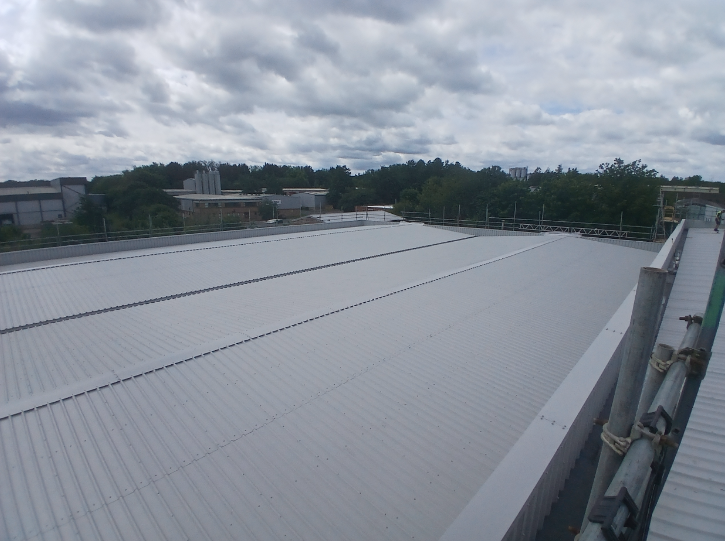 Completed installation of a modern built-up roof system